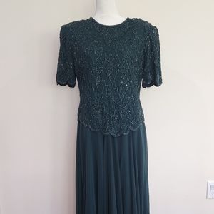 Brilliante by J.A. Dark Green Beaded Evening Cocktail Dress | L